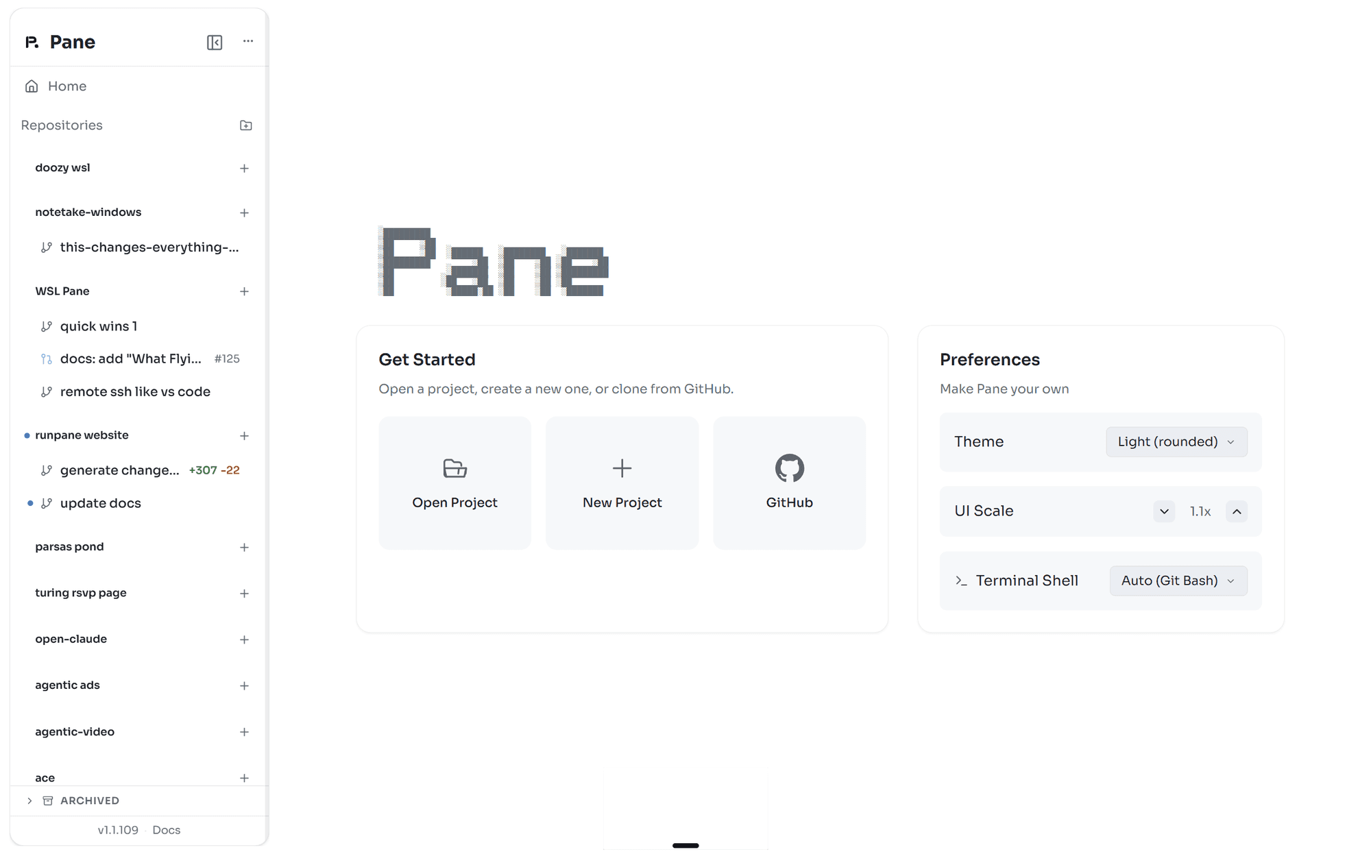 Pane - light theme home